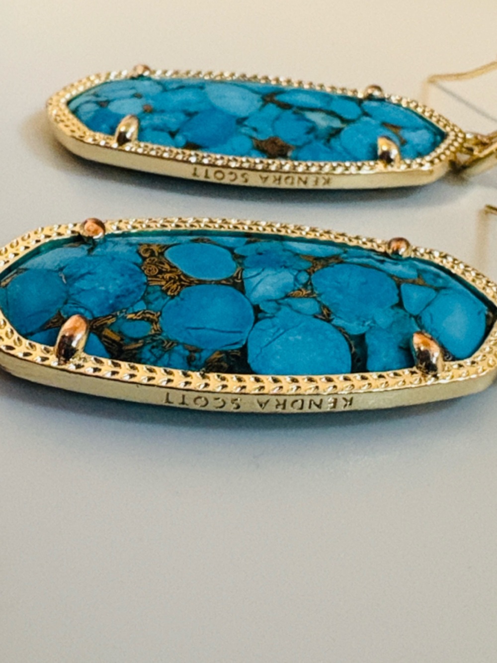 EUC [Kendra Scott] Elle Drop Dangle Earrings, Bronze Veined Turquoise Magnesite - Picture 7 of 10